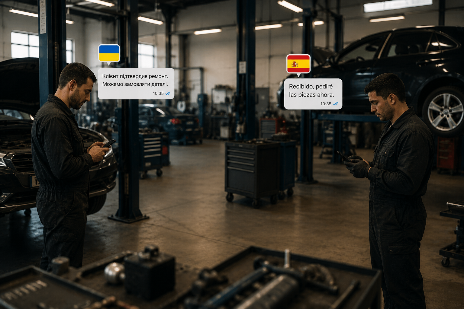 AI translation of a repair note between languages
