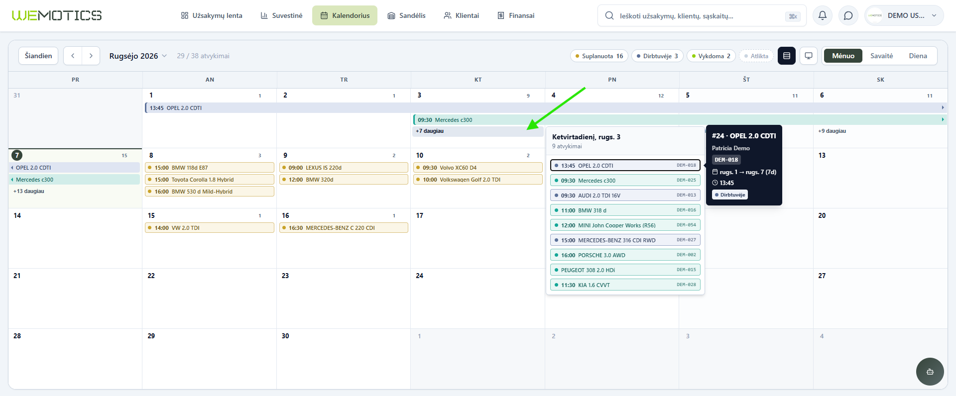 Expanded day list opened from the +7 more link in month view