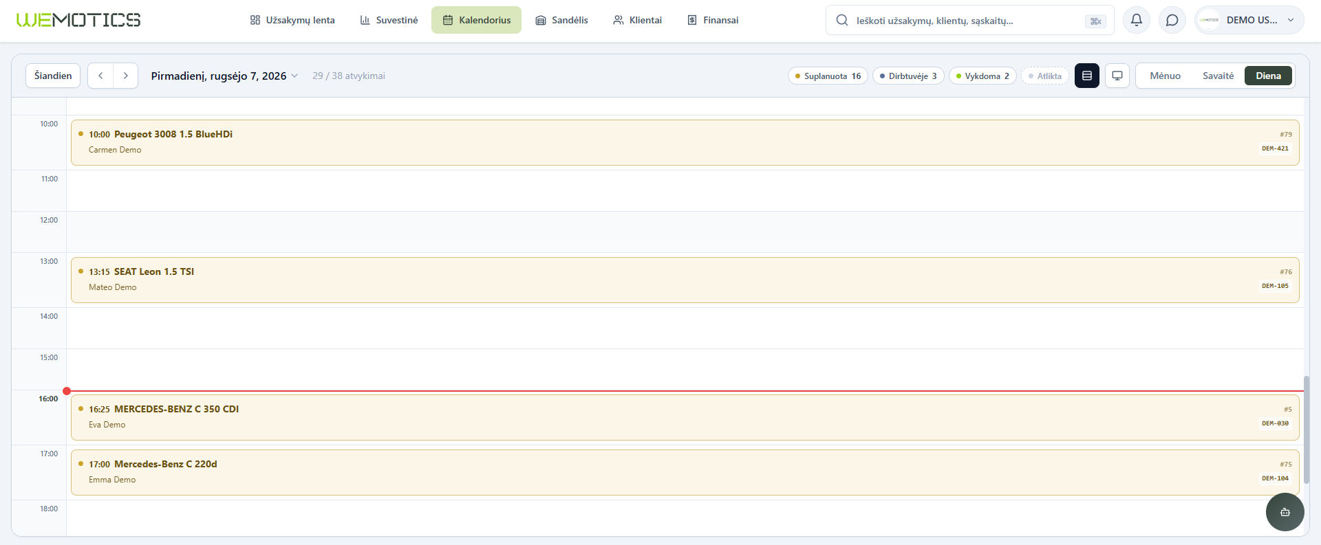 Calendar day view with hourly scale and current time line