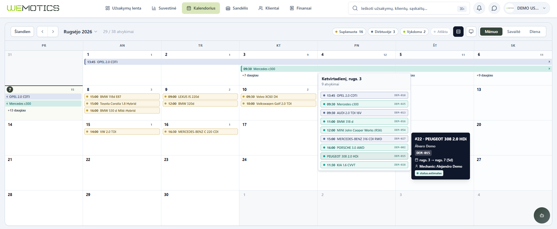 Calendar entry information panel shown on hover
