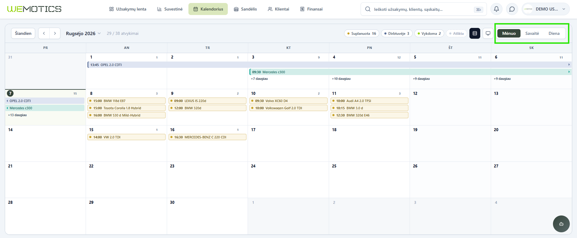 Calendar view switcher: Month, Week, Day