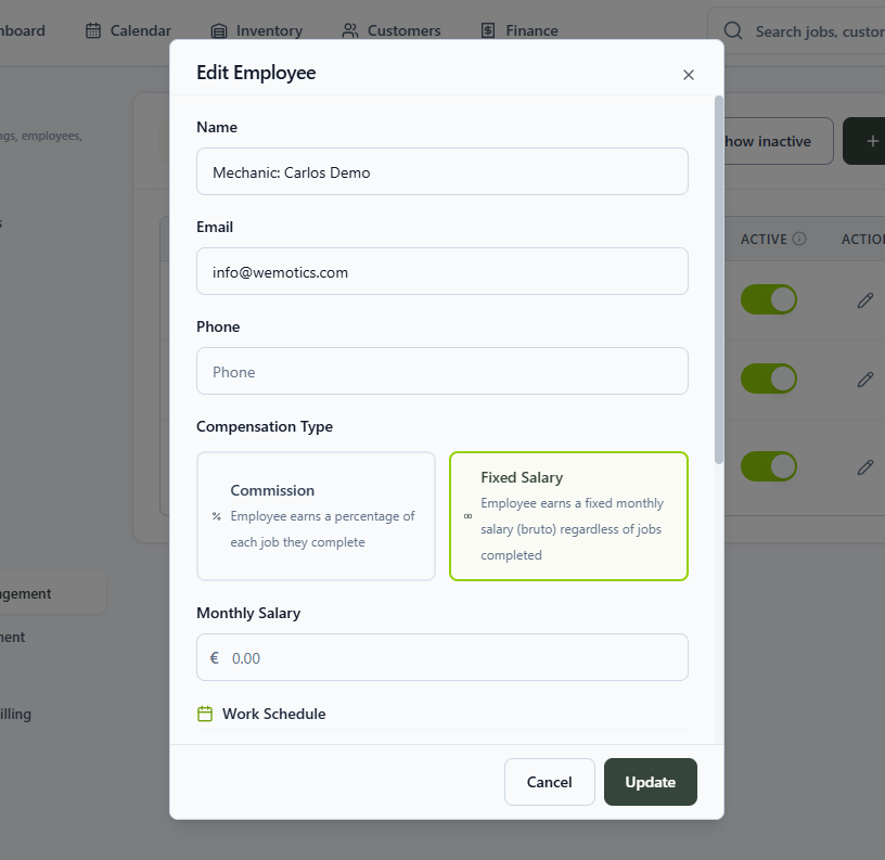 Employee fixed salary settings