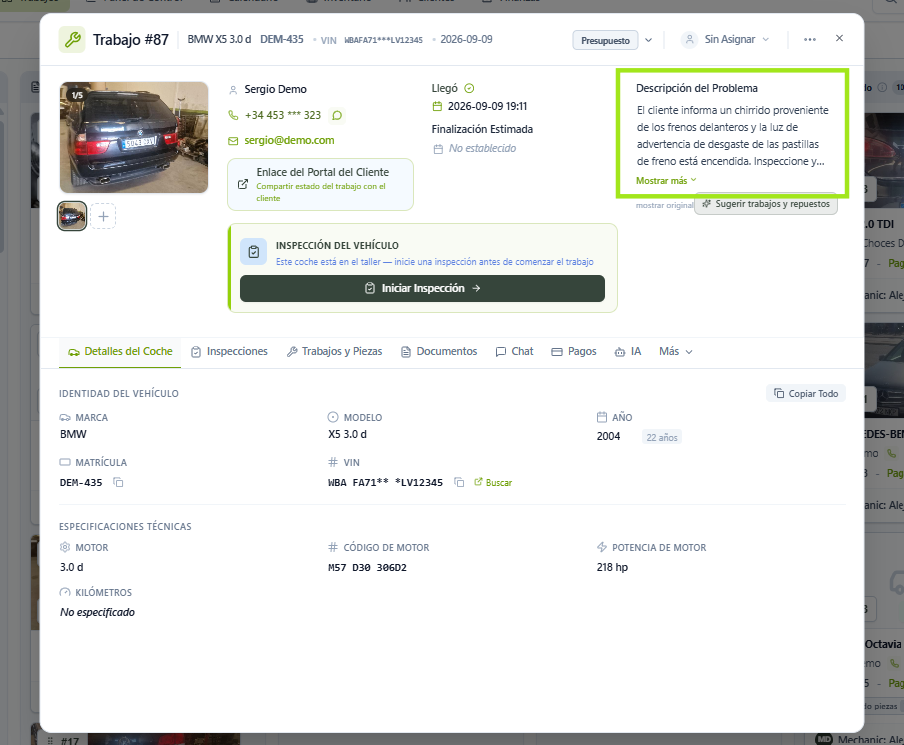 Ficha de trabajo con la descripción del problema resaltada