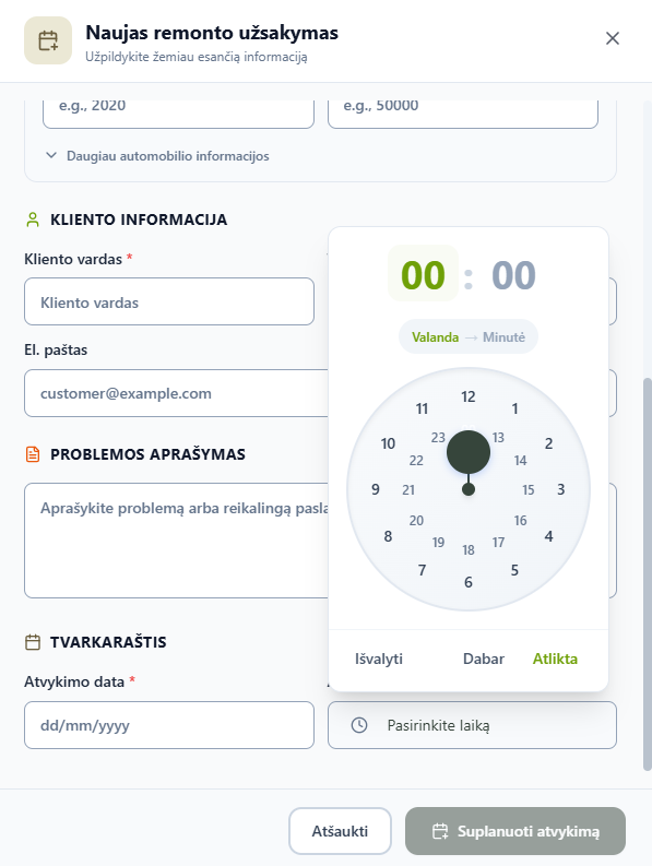 Atvykimo laiko pasirinkimo laikrodis