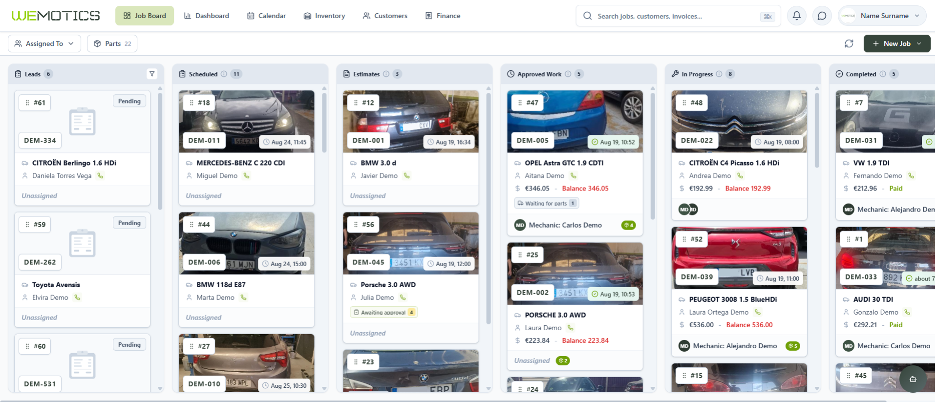 Wemotics job board — live workshop overview